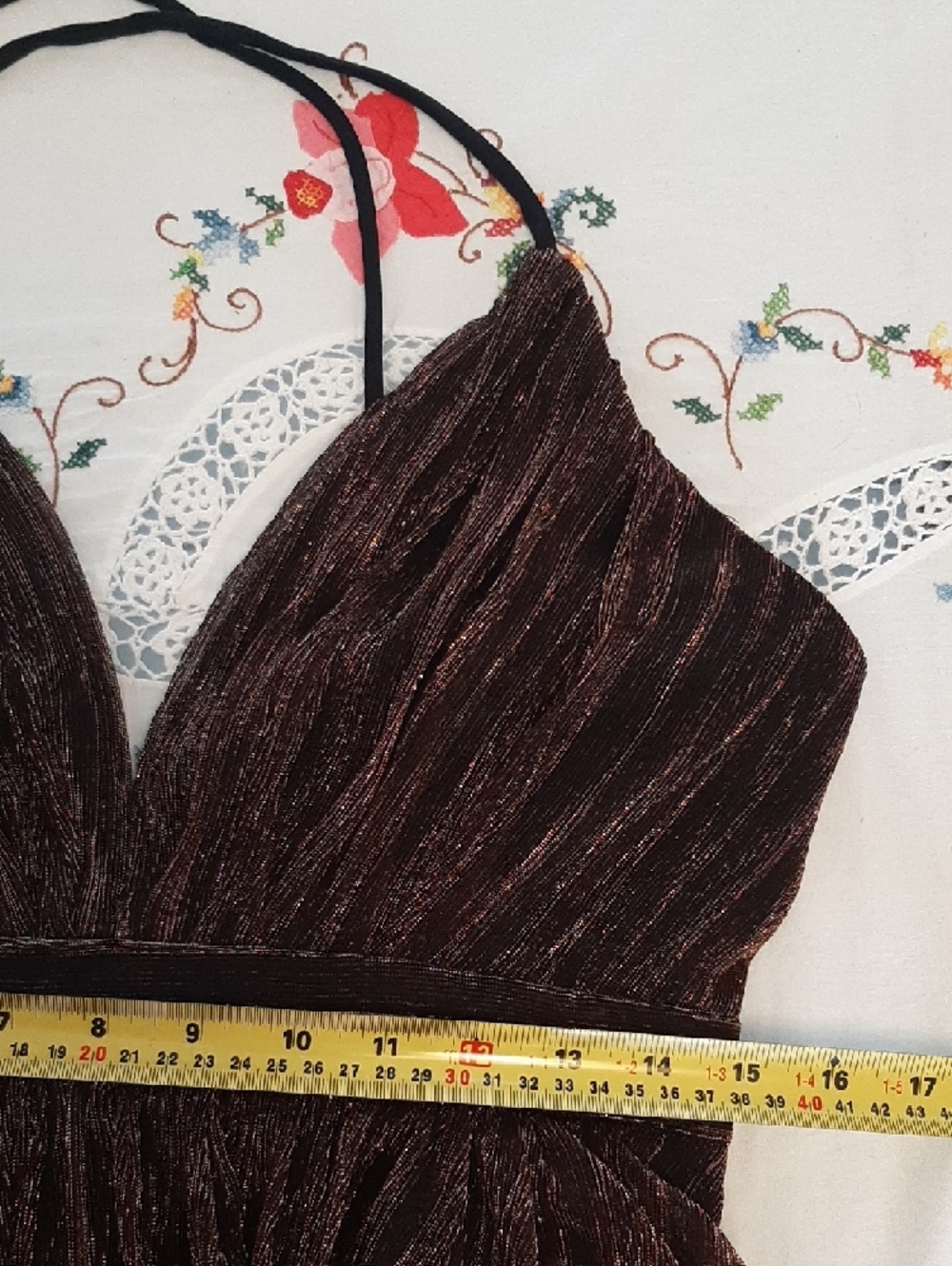 NWTπle chateauπGOLD METALLIC Brown Pleated Plung V-Neck OPEN BACK Maxi Sz M - Picture 10 of 12